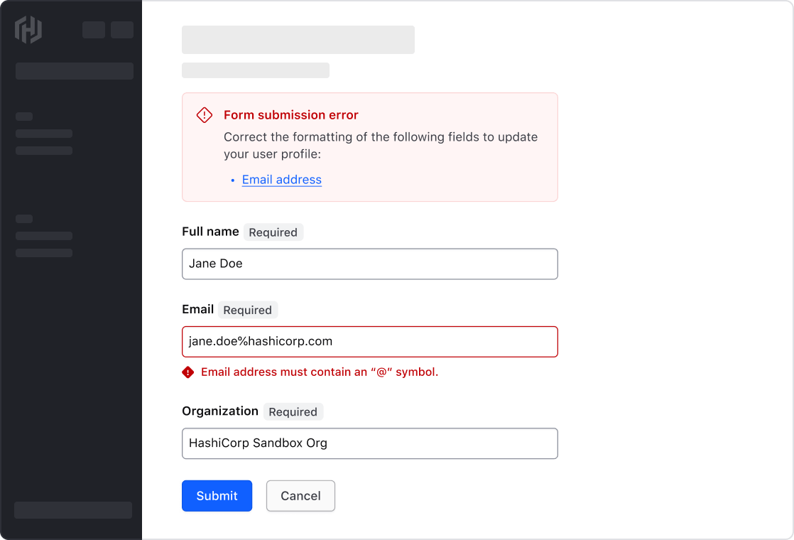 Form level validation error